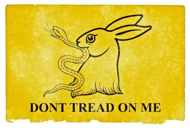 gadsden parody grunge flag with rabbit and snake and yellow background