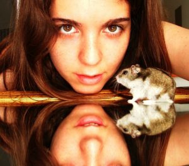 girl and my hamster on mirror looking at you