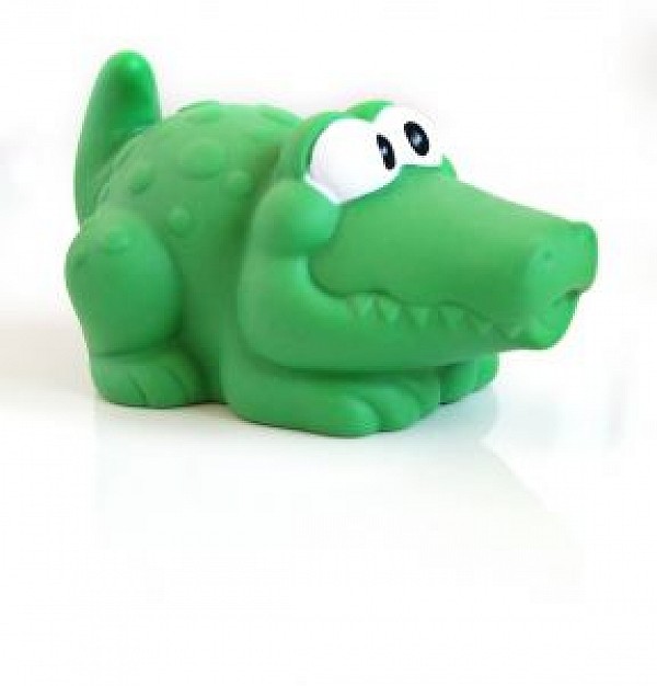 green plastic crocodile toy side view