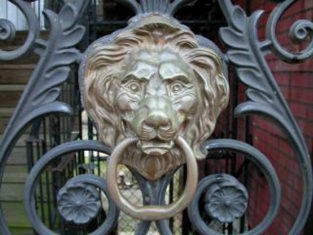 lion door knob in front view