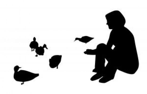 silhouette with ducks and woman