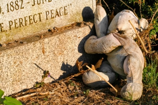 tombstone teddy bear sitting at the Cemetary