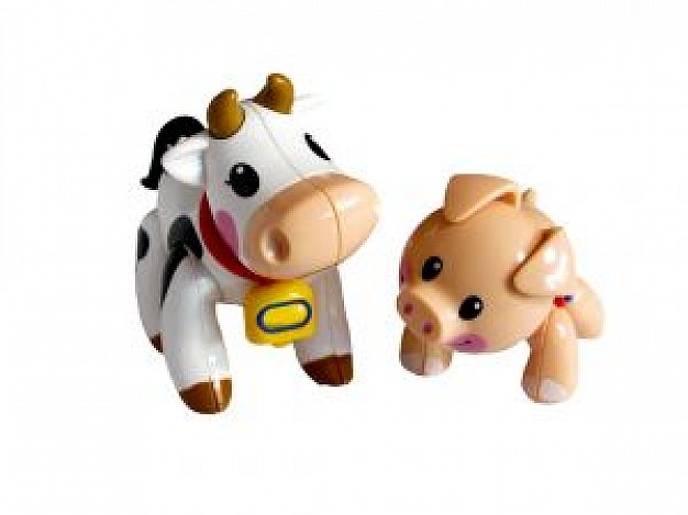 toy animal including cow and dog