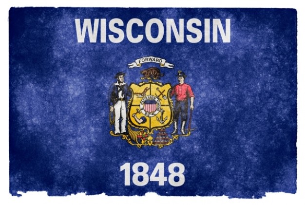 wisconsin grunge flag over blue background