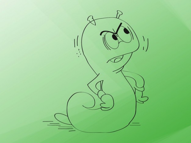 angry worm cartoon character over green background