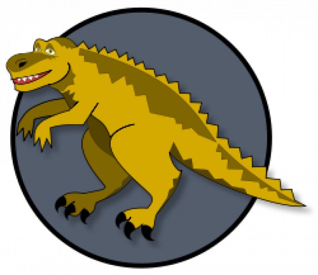 a cartoon dinosaur over gray circle