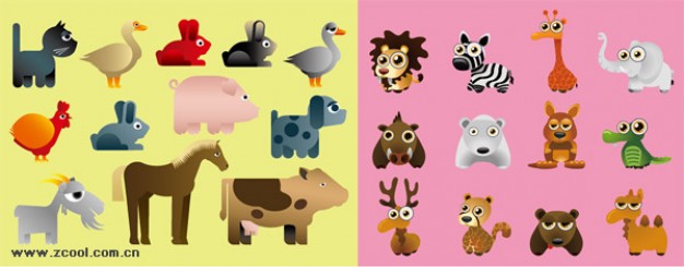 a variety of cartoon animals material with giraffe etc