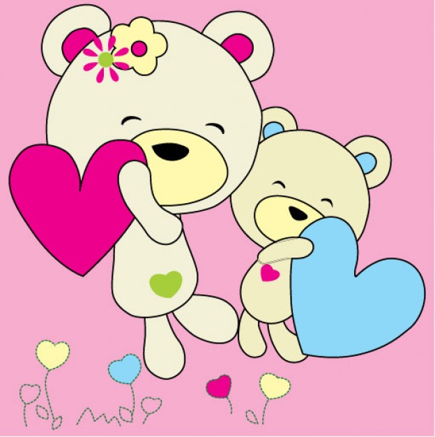 bears with flower headdress hugging a hearts
