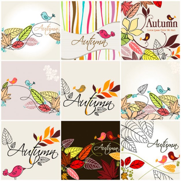 birds with autumn leaves backgrounds