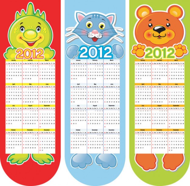 calendars banner with cartoons animals bear dragon cat