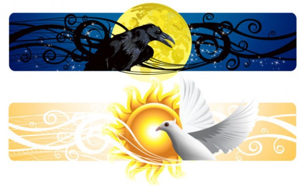 cartoon banner material with sun dove crow