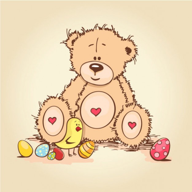 cartoon bear bird and eggsof easter elements