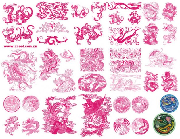 classic chinese traditional pattern material with dragon and phoenix