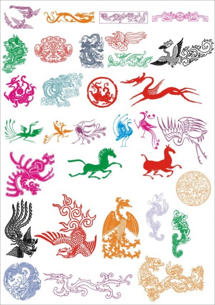 classical totem pattern material including dragon Phoenix etc
