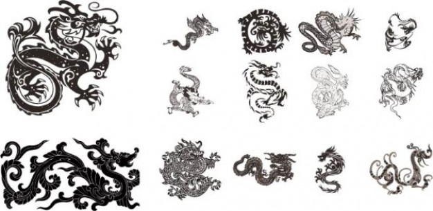 curly chinese dragons set