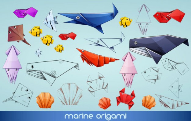 cute origami cartoon Marine animal