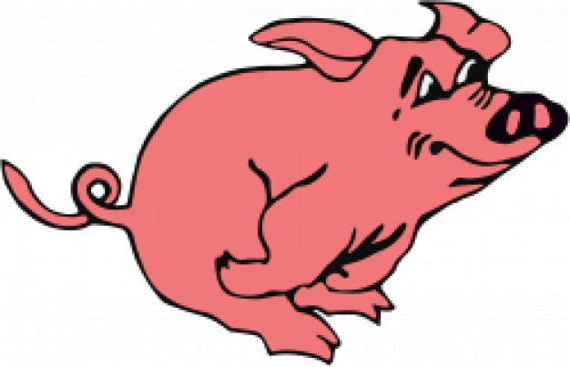 cute pink pig running in side view