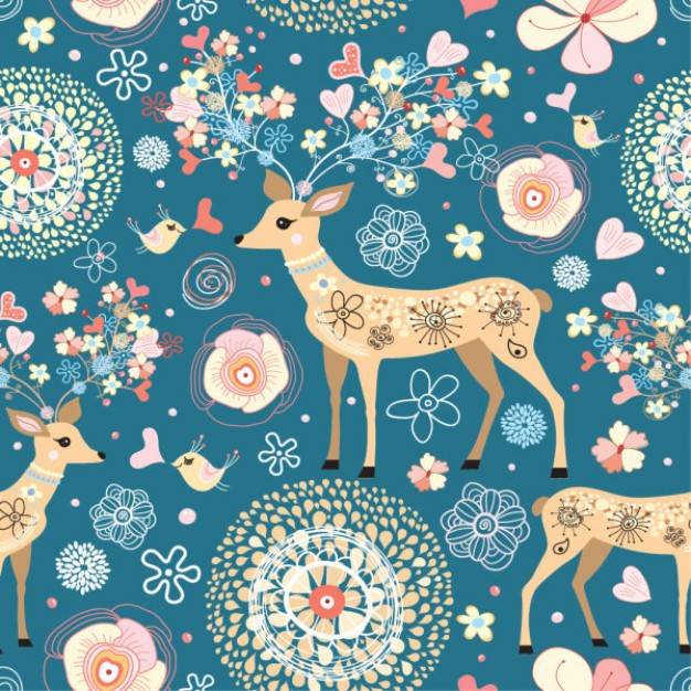 deer and beautiful flowers pattern