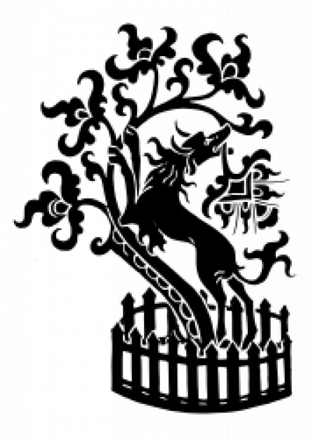 dog climbing on tree of Medieval style