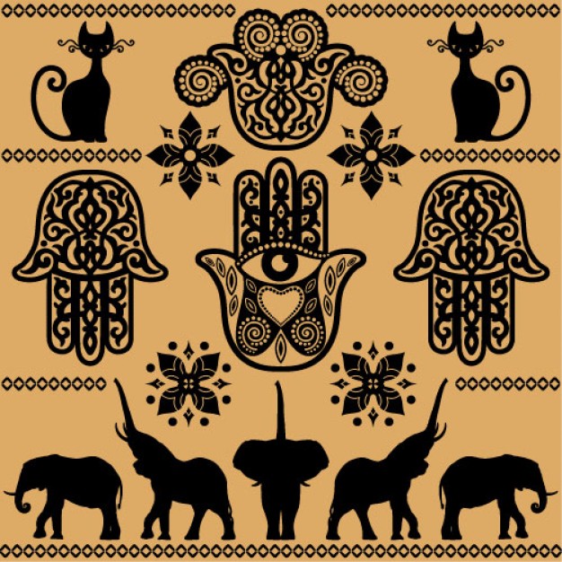 egypt theme textures with hand cat elephant
