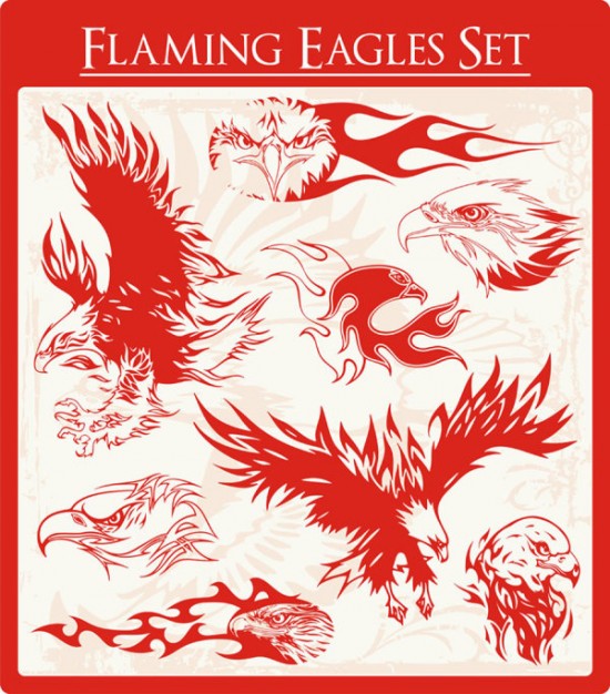 flaming eagle set in red