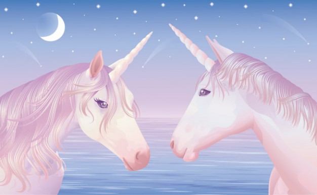 unicorns with sea and star moon background