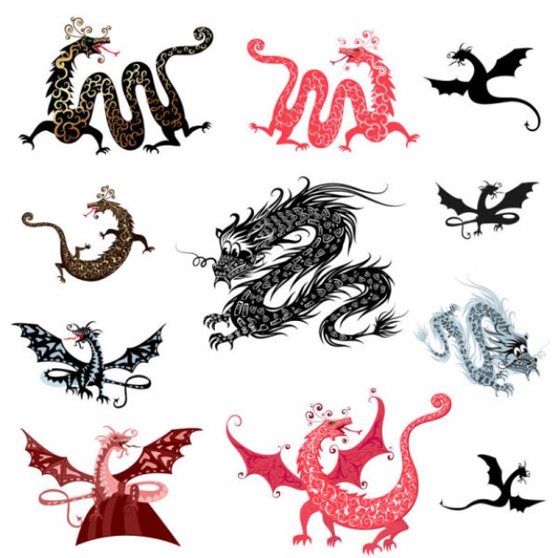 long or dragon pattern silhouette in colour