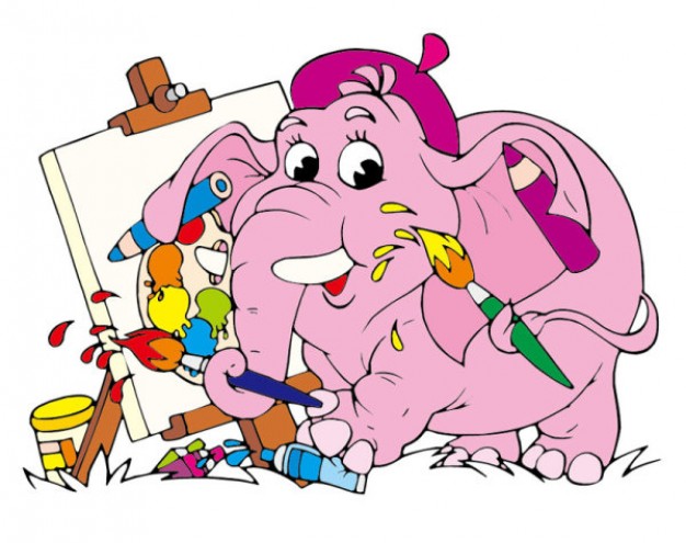 pink elephant cartoon drawing on board