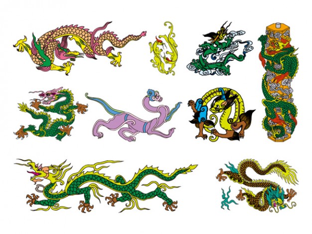 seven classical chinese dragon in colour  material