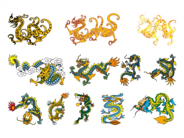twelve of the classical chinese dragon in colour