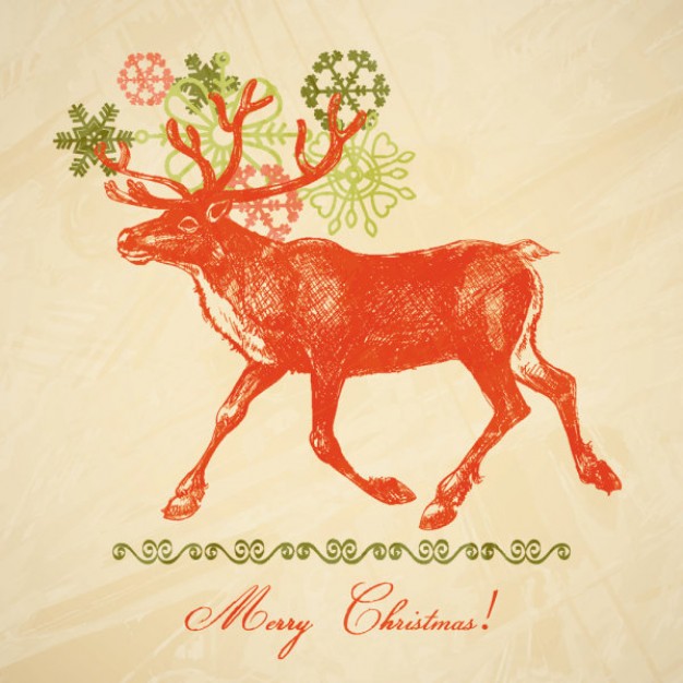 Peach Orange christmas elk with colorful snowflakes