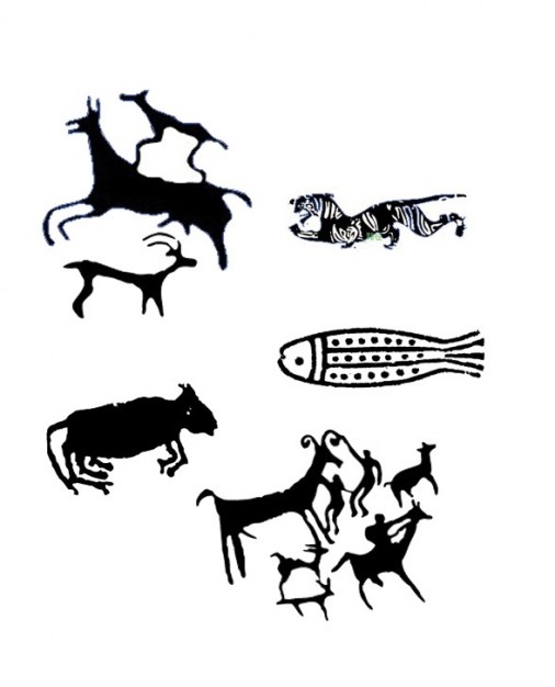 rock painted animals in black