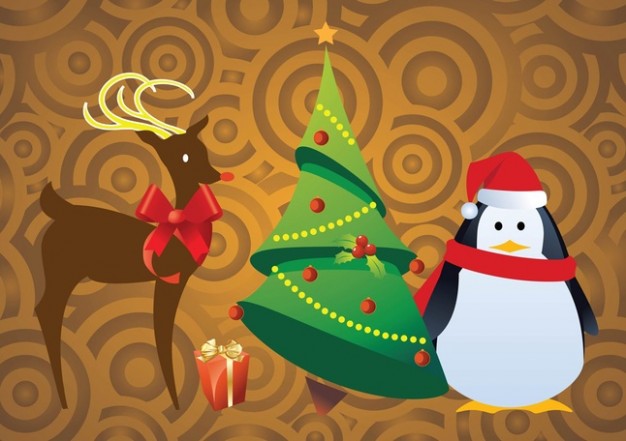 christmas character with elk Christmas tree penguin