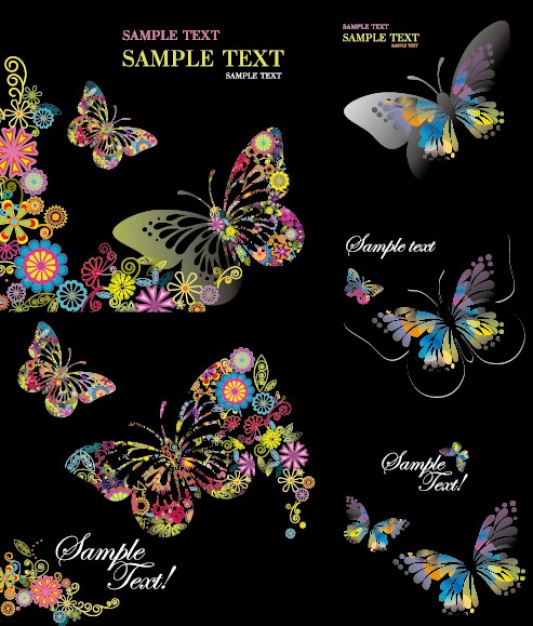colorful butterflies pattern with black background