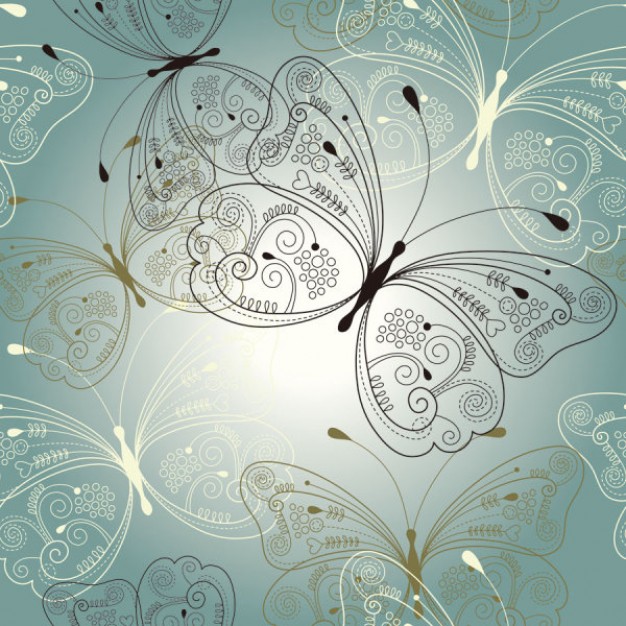 pattern with ornamental butterflies over blue background