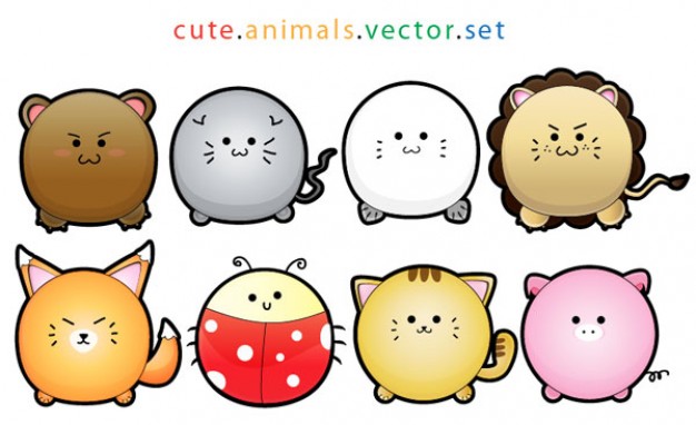 puffy animals with different cute expression