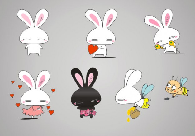 cute cartoon rabbit in different action