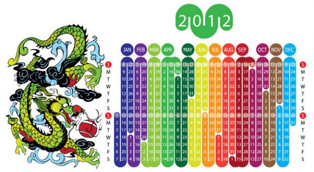 year of dragons beside colorful calendar