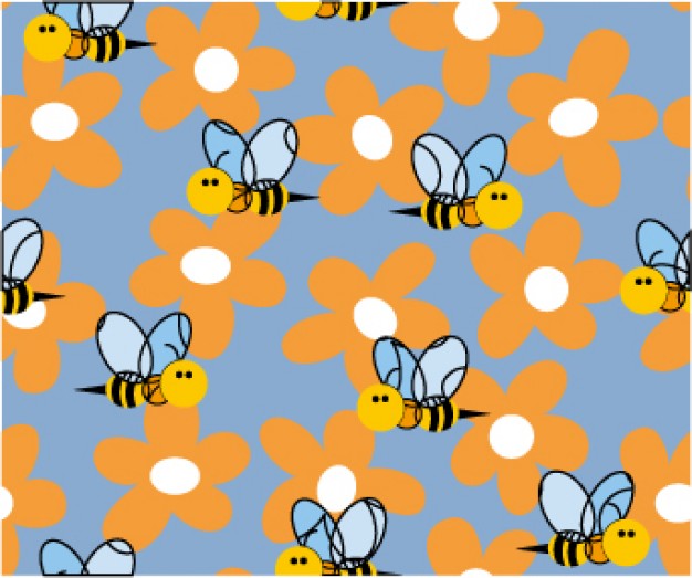 bees and orange flowers pattern