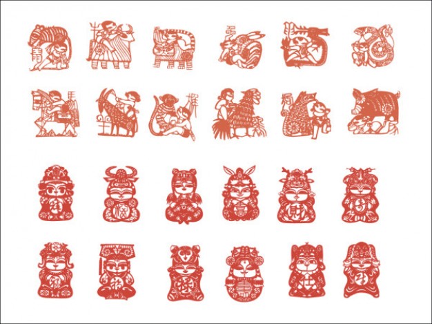 chinese twelve zodiac of paper cut in red