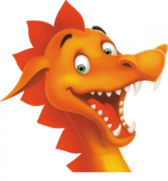 happy dragon face opening the mouth in orange