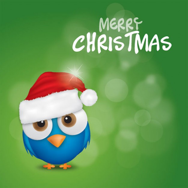 cartoon christmas bird pet with red Christmas hat