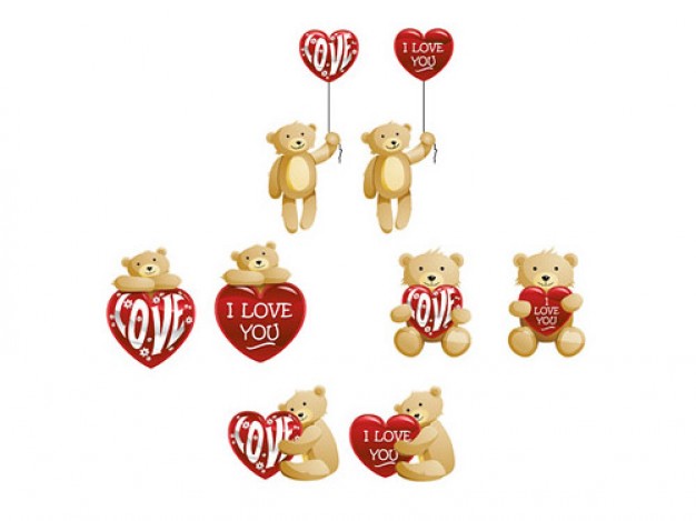 the pack of teddy bears with heart shaped material