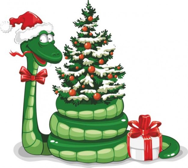 rolled snake with christmas tree and a hat