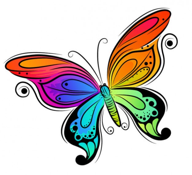 butterfly with swirls and colorful rainbow