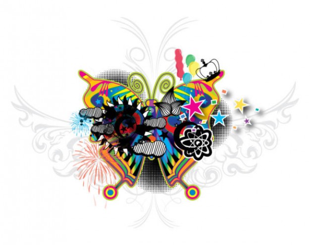 abstract playful butterfly design with star firework balloon