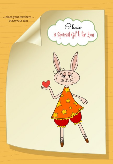 rabbit lady holding a little heart on folded paper for note template