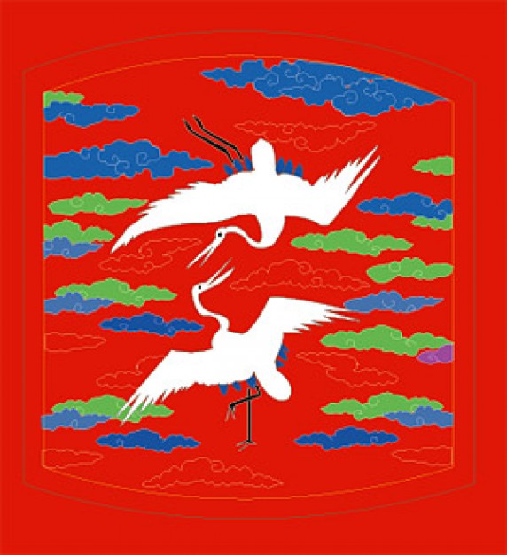 classical chinese auspicious crane map with cloud red background
