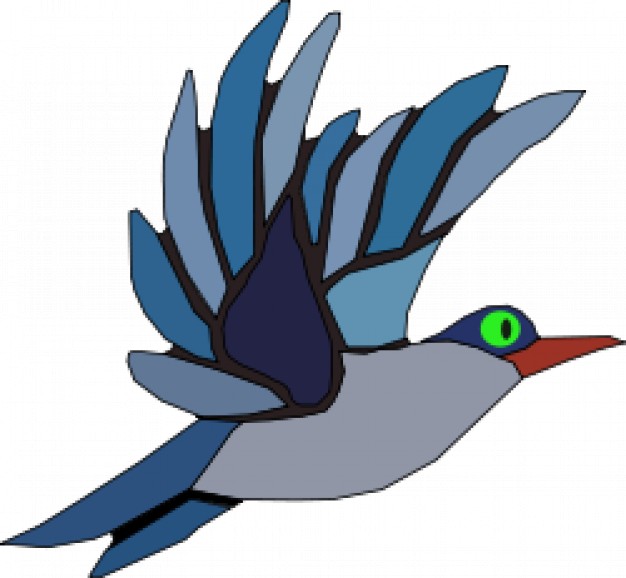 blue bird flying with green eyes