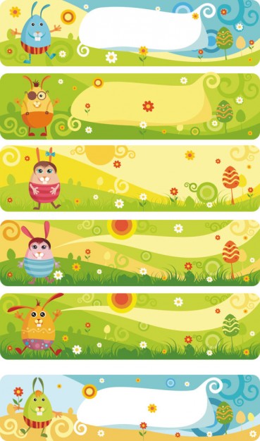 easter cartoon banner with rabbit and egg